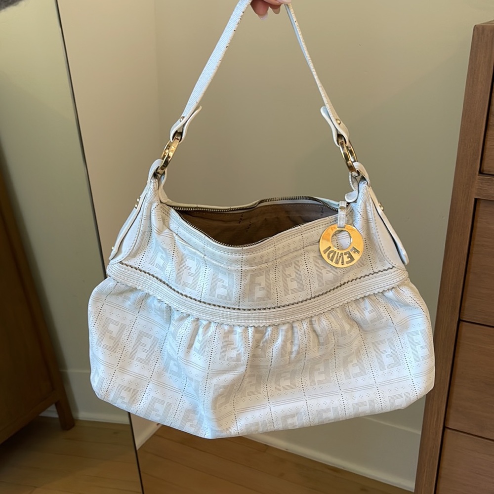 Vintage Fendi White Zucca Chef Hobo Bag
